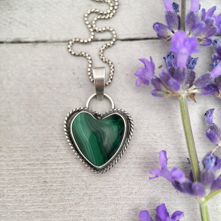 Malachite Heart Sterling Silver Pendant Necklace - SunlightSilver