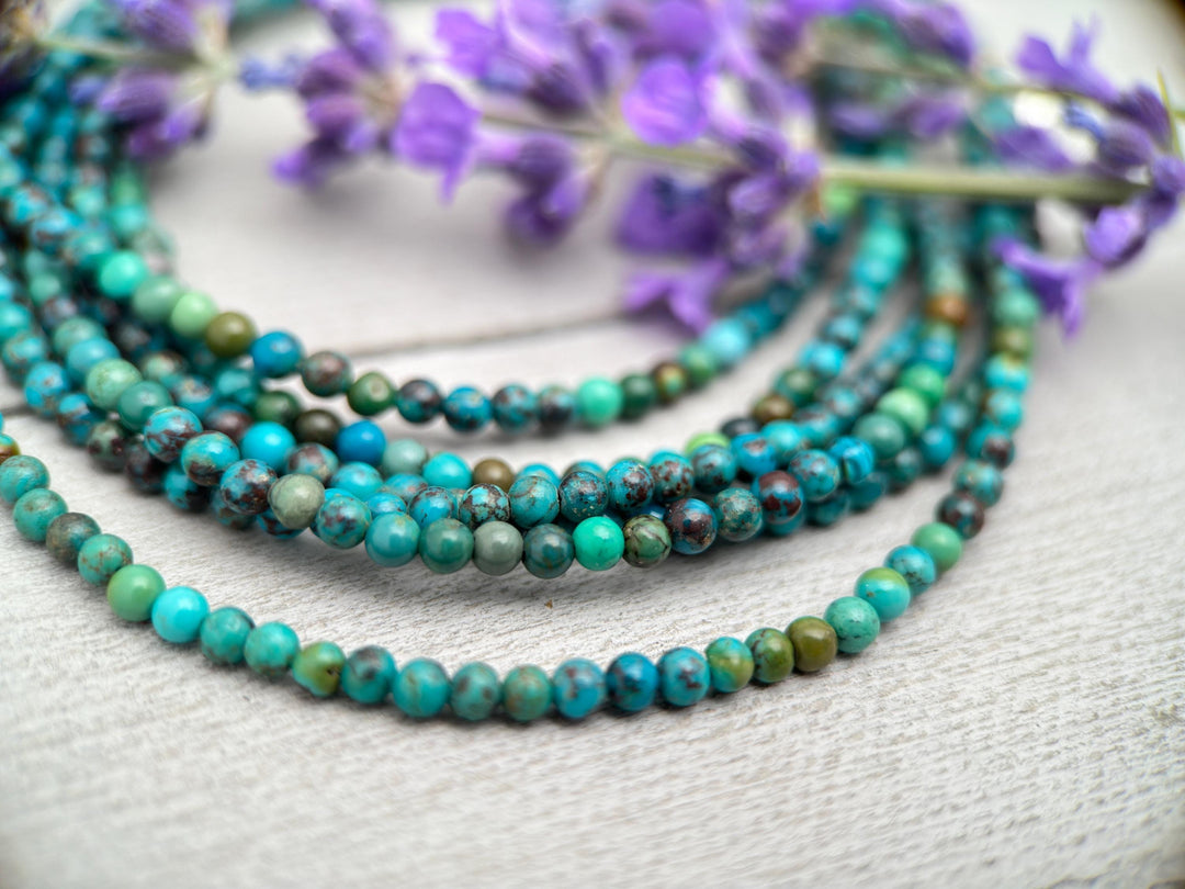 Teal Turquoise and Sterling Silver Beaded Necklace - SunlightSilver