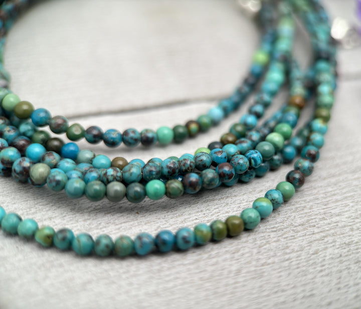 Teal Turquoise and Sterling Silver Beaded Necklace - SunlightSilver