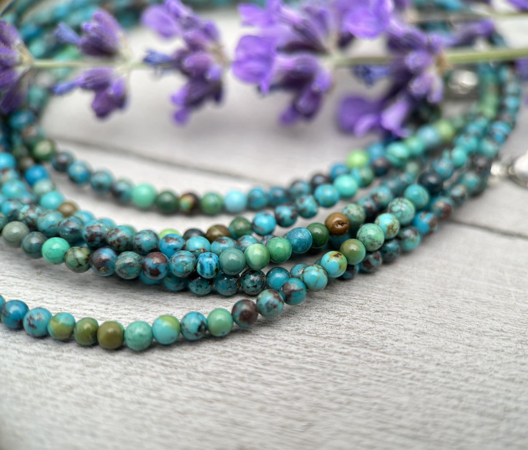 Teal Turquoise and Sterling Silver Beaded Necklace - SunlightSilver