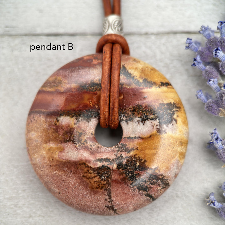 Cherry Creek Jasper and Rustic Brown Leather Necklace - SunlightSilver