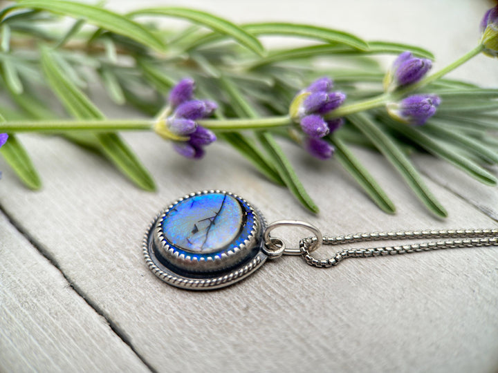 Blue Sterling Opal and Sterling Silver Pendant Necklace - SunlightSilver