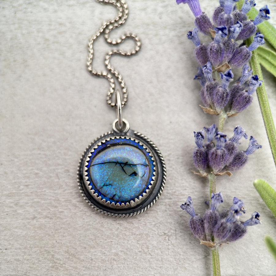 Blue Sterling Opal and Sterling Silver Pendant Necklace - SunlightSilver