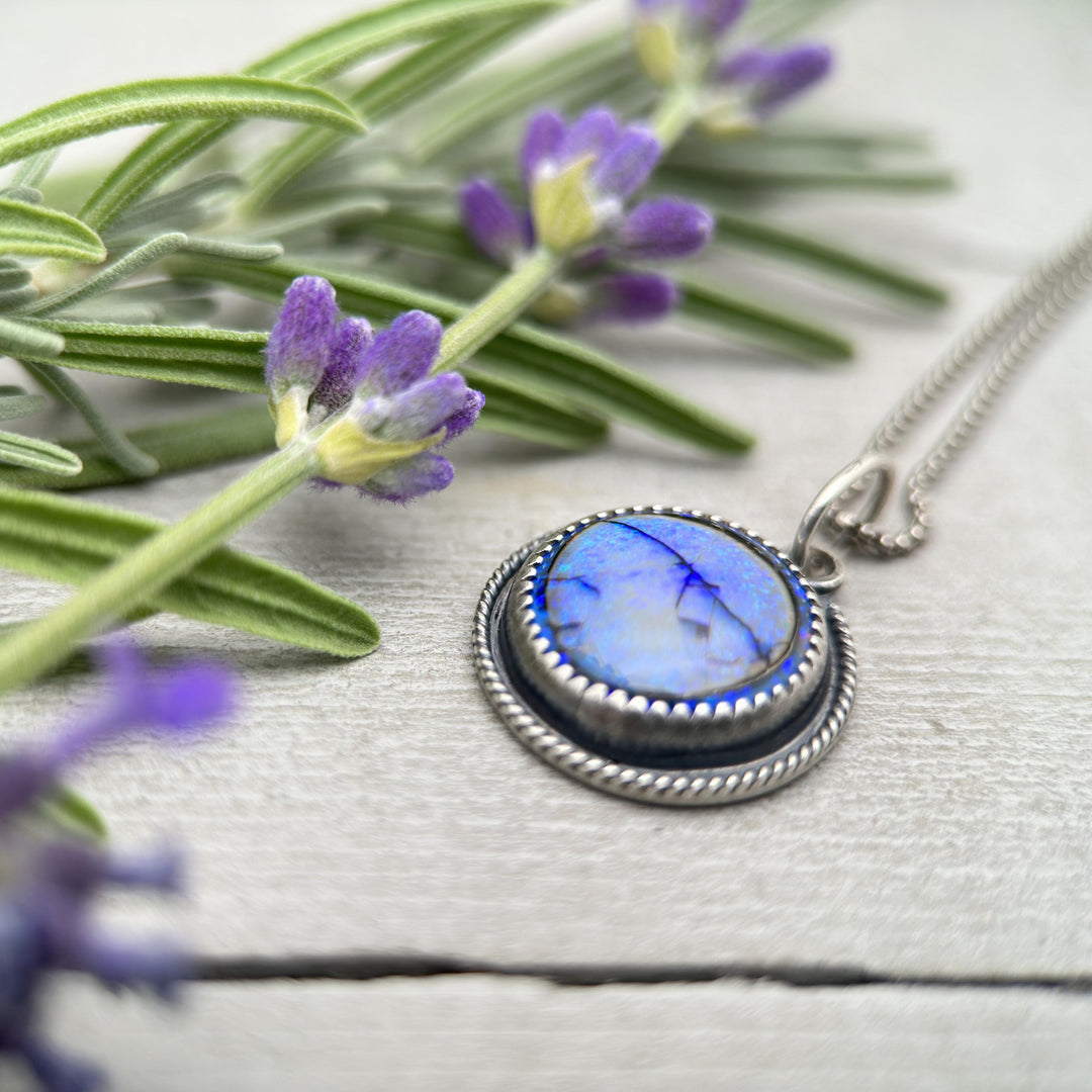 Blue Sterling Opal and Sterling Silver Pendant Necklace - SunlightSilver