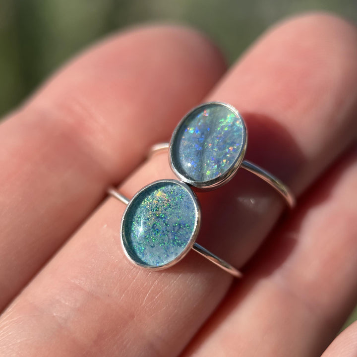 Boulder Opal and Solid 925 Sterling Silver Stacking Minimalist Ring. 2 to pick from - SunlightSilver