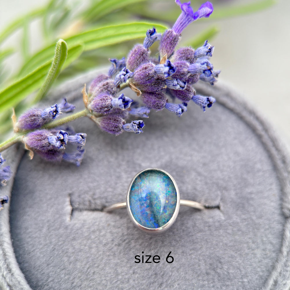 Boulder Opal and Solid 925 Sterling Silver Stacking Minimalist Ring. 2 to pick from - SunlightSilver