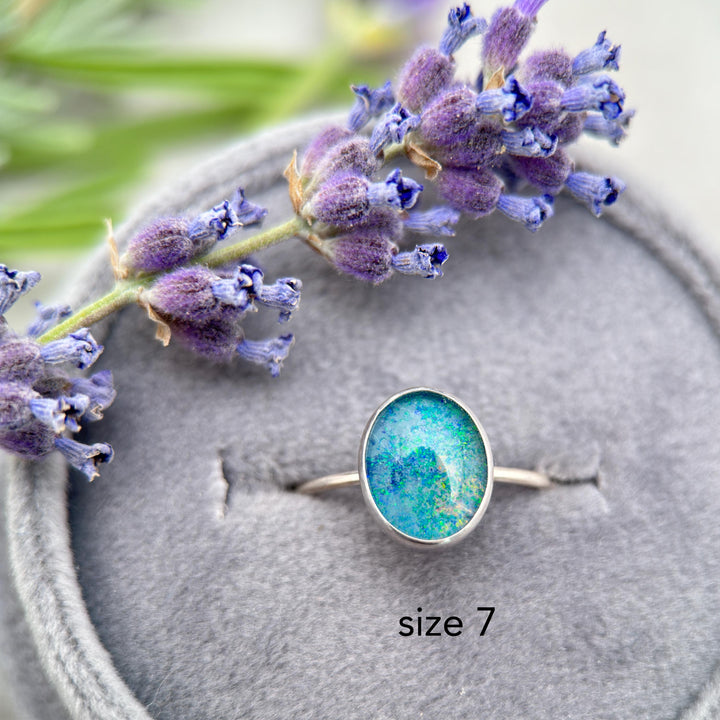 Boulder Opal and Solid 925 Sterling Silver Stacking Minimalist Ring. 2 to pick from - SunlightSilver