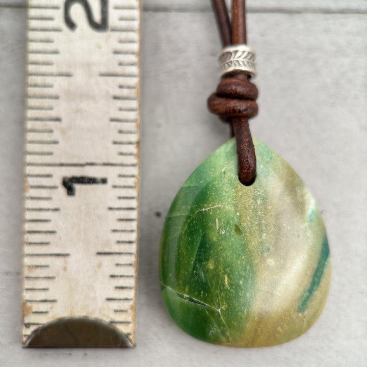 Indonesian Opalized Petrified Wood and Leather Pendant Necklace - SunlightSilver