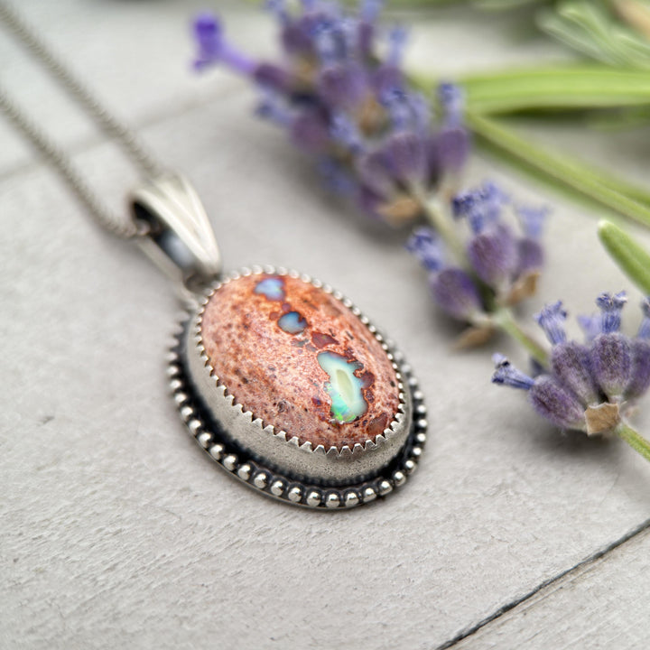 Rainbow Cantera Fire Opal and Sterling Silver Pendant. October Birthstone - SunlightSilver