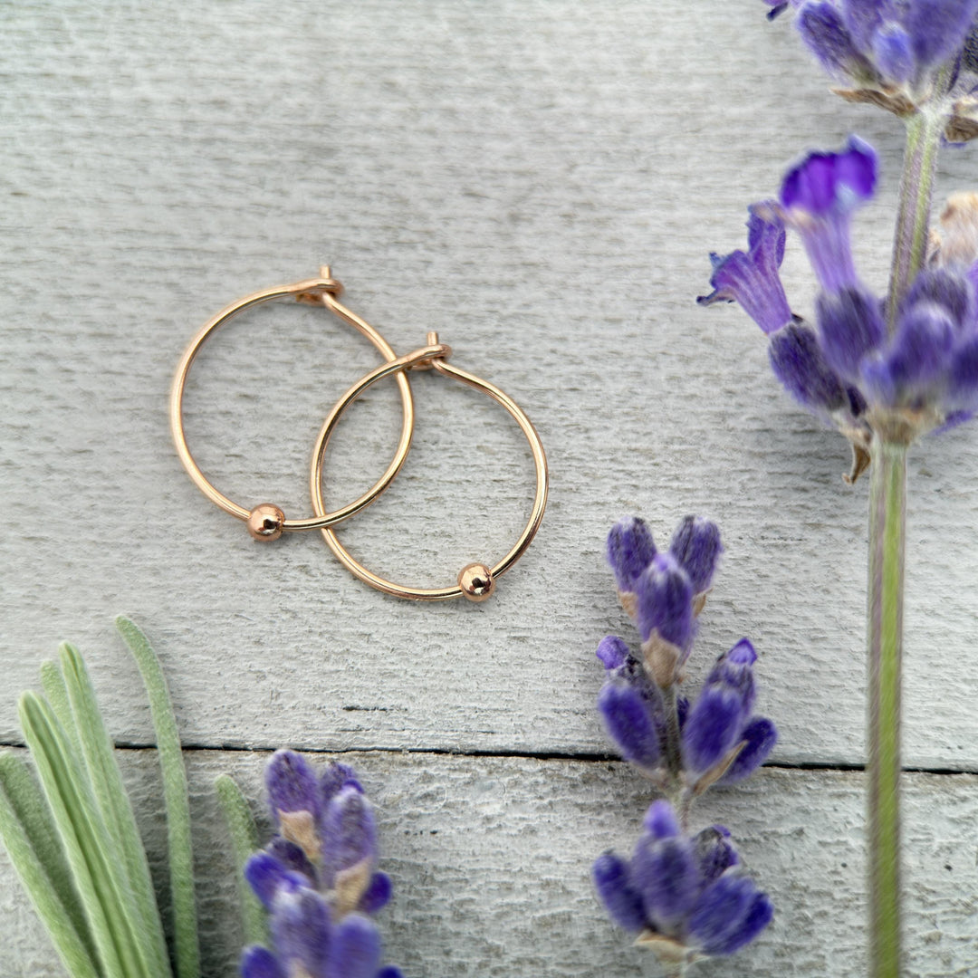 14k Rose Gold Fill Tiny Hoop Earrings with Ball Bead - SunlightSilver