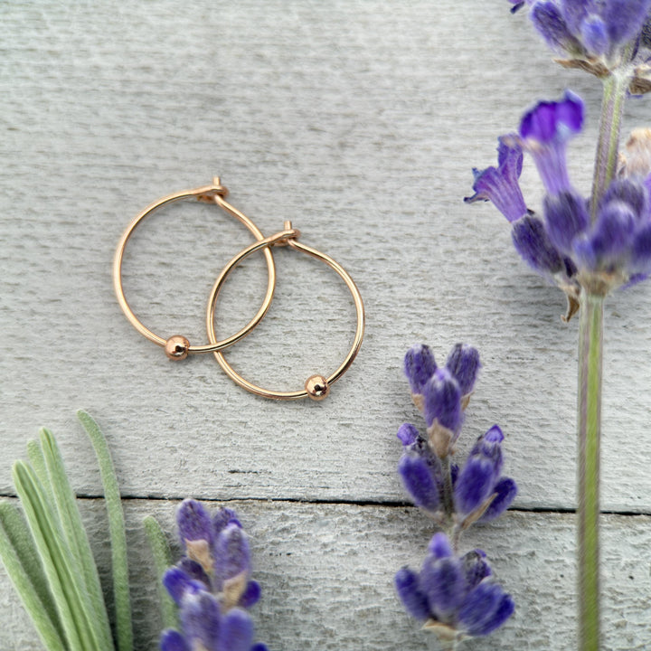 14k Rose Gold Fill Tiny Hoop Earrings with Ball Bead - SunlightSilver