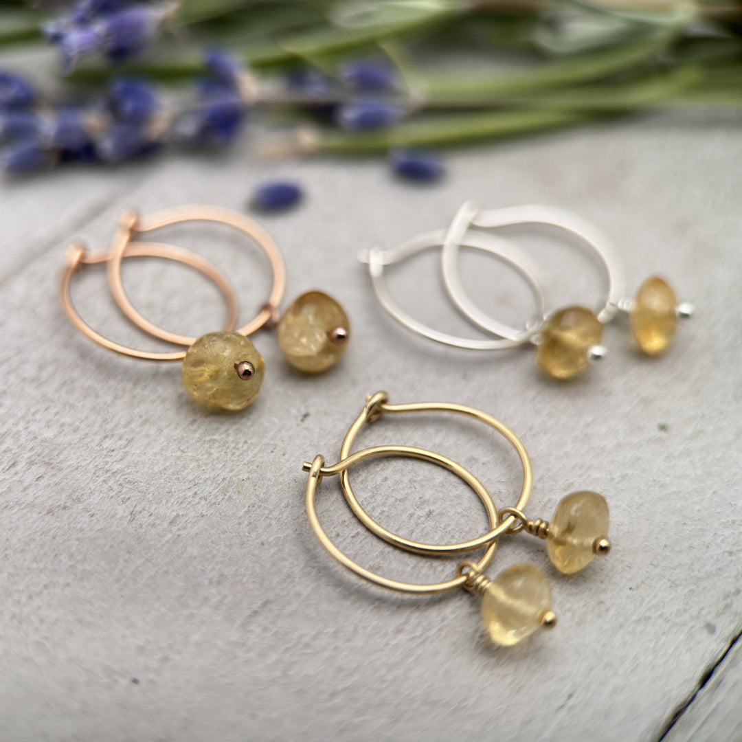 Citrine Charm Hoop Earrings - SunlightSilver