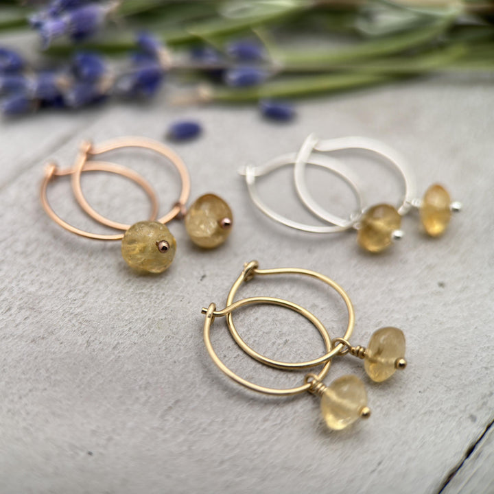 Citrine Charm Hoop Earrings - SunlightSilver