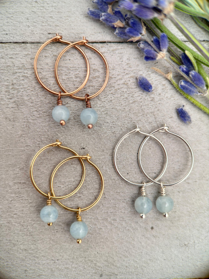 Blue Aquamarine Charm Hoop Earrings - SunlightSilver