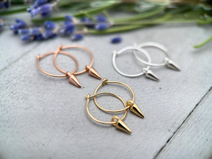 Spike Charm Hoop Earrings Available in Solid 925 Sterling Silver, 14k Yellow or Rose Gold Fill - SunlightSilver