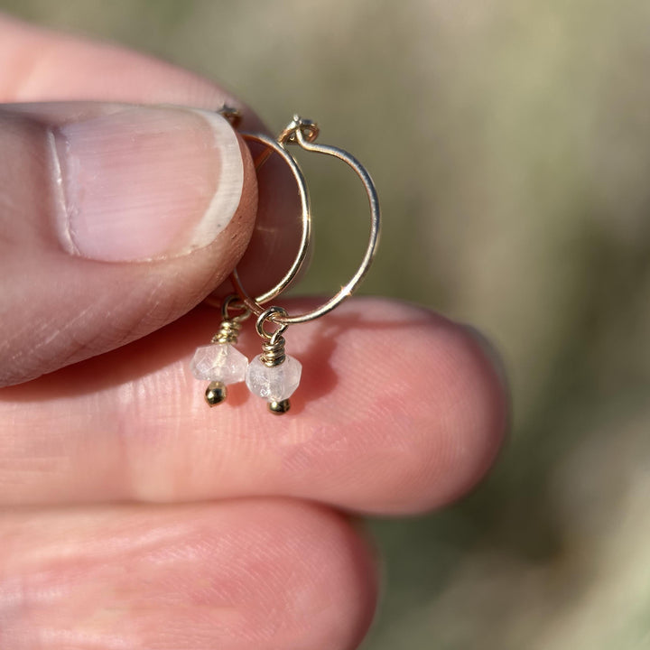 Moonstone Charm Hoop Earrings Available in Solid 925 Sterling Silver, 14k Yellow or Rose Gold Fill - SunlightSilver