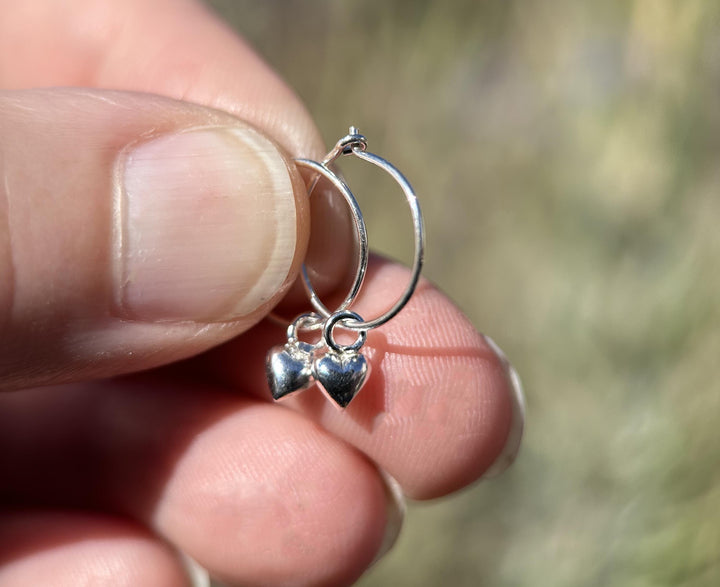 Heart Charm Hoop Earrings Available in Solid 925 Sterling Silver, 14k Yellow or Rose Gold Fill - SunlightSilver