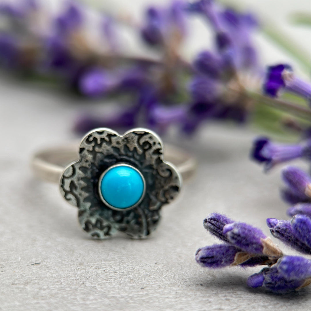 Blue Ridge Turquoise and Sterling Silver Flower Ring - SunlightSilver