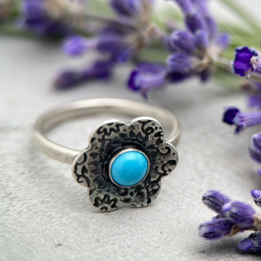 Blue Ridge Turquoise and Sterling Silver Flower Ring - SunlightSilver