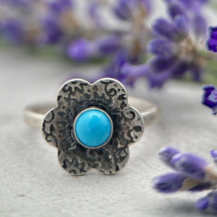 Blue Ridge Turquoise and Sterling Silver Flower Ring - SunlightSilver