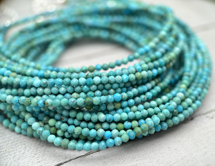 Faceted Turquoise and Sterling Silver Beaded Necklace. Tiny 2mm beads - SunlightSilver