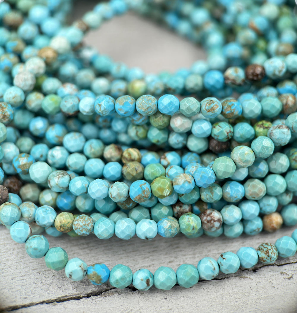 Faceted Turquoise and Sterling Silver Beaded Necklace. Small 4mm beads - SunlightSilver