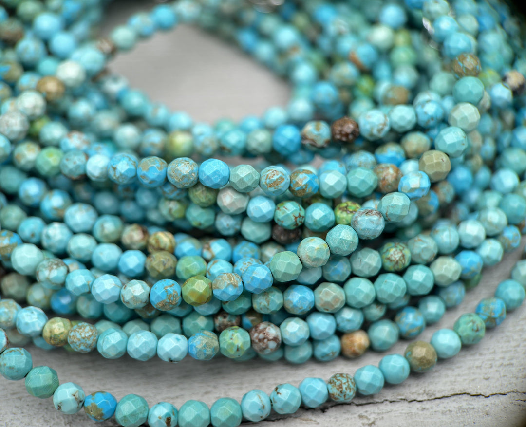 Faceted Turquoise and Sterling Silver Beaded Necklace. Small 4mm beads - SunlightSilver