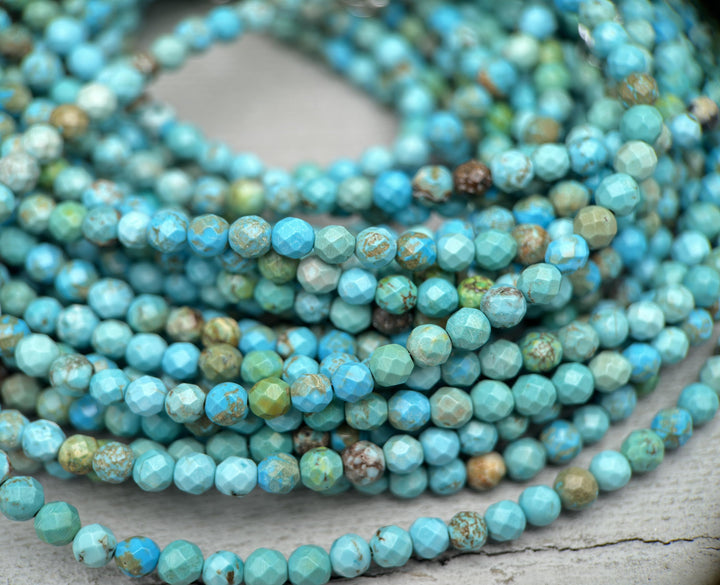 Faceted Turquoise and Sterling Silver Beaded Necklace. Small 4mm beads - SunlightSilver