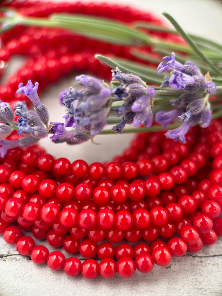 Red Coral and Sterling Silver Beaded Necklace - SunlightSilver