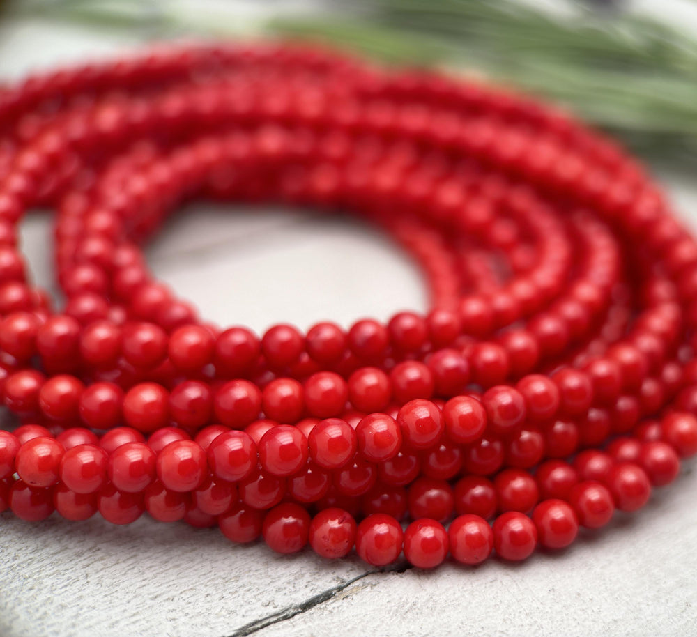 Red Coral Beaded Necklace – 4mm Genuine Coral Gemstone Strand with Sterling Silver, Adjustable 16–18 Inches - SunlightSilver