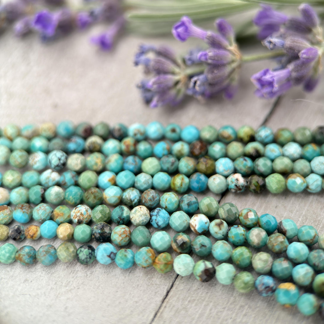 Faceted Multicolor Turquoise and Sterling Silver Beaded Necklace. 3mm beads - SunlightSilver