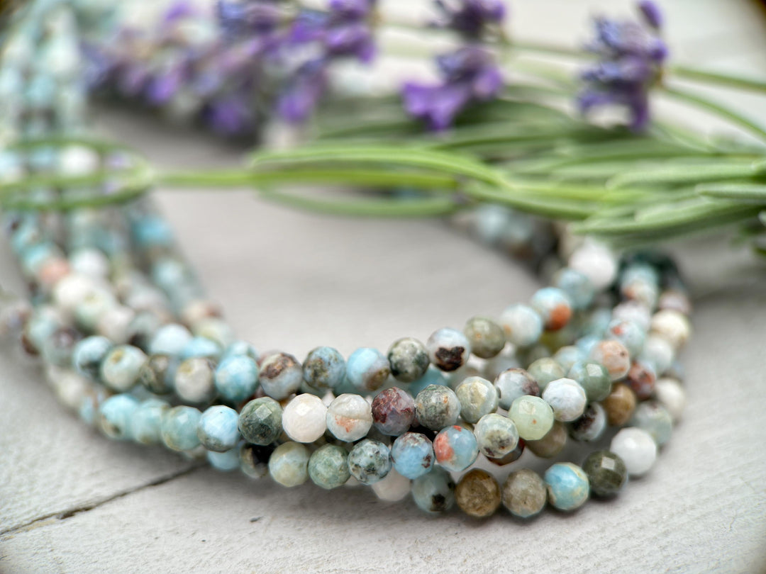 4mm Multicolor Faceted Beaded Larimar and Sterling Silver Silver Necklace - SunlightSilver
