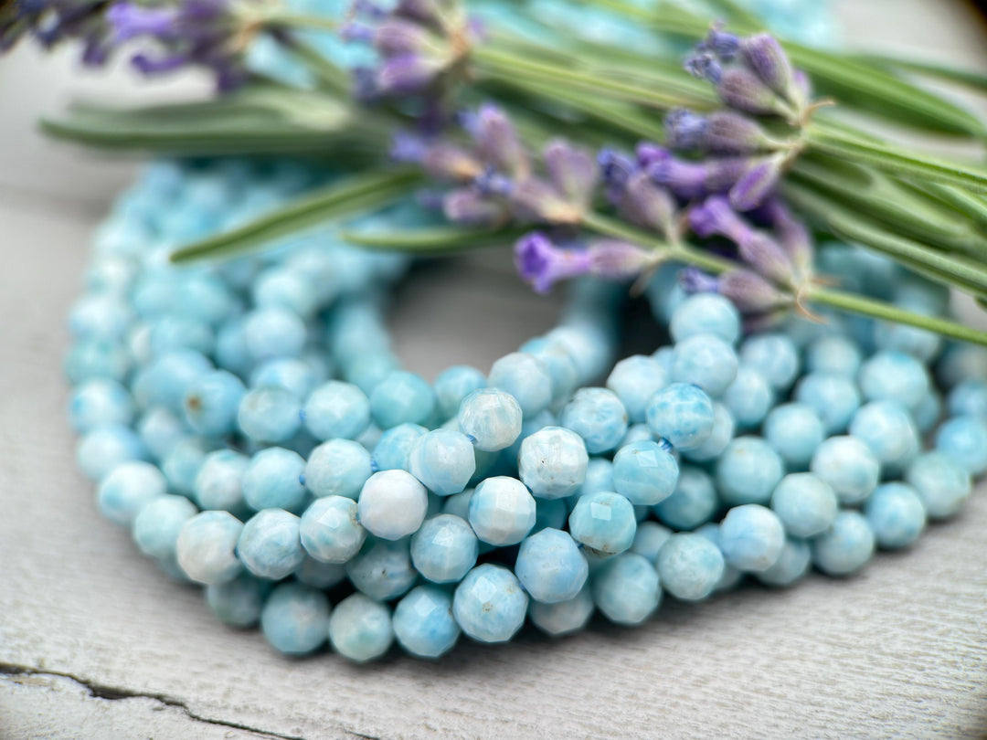 4mm Faceted Beaded Larimar and Sterling Silver Silver Necklace - SunlightSilver