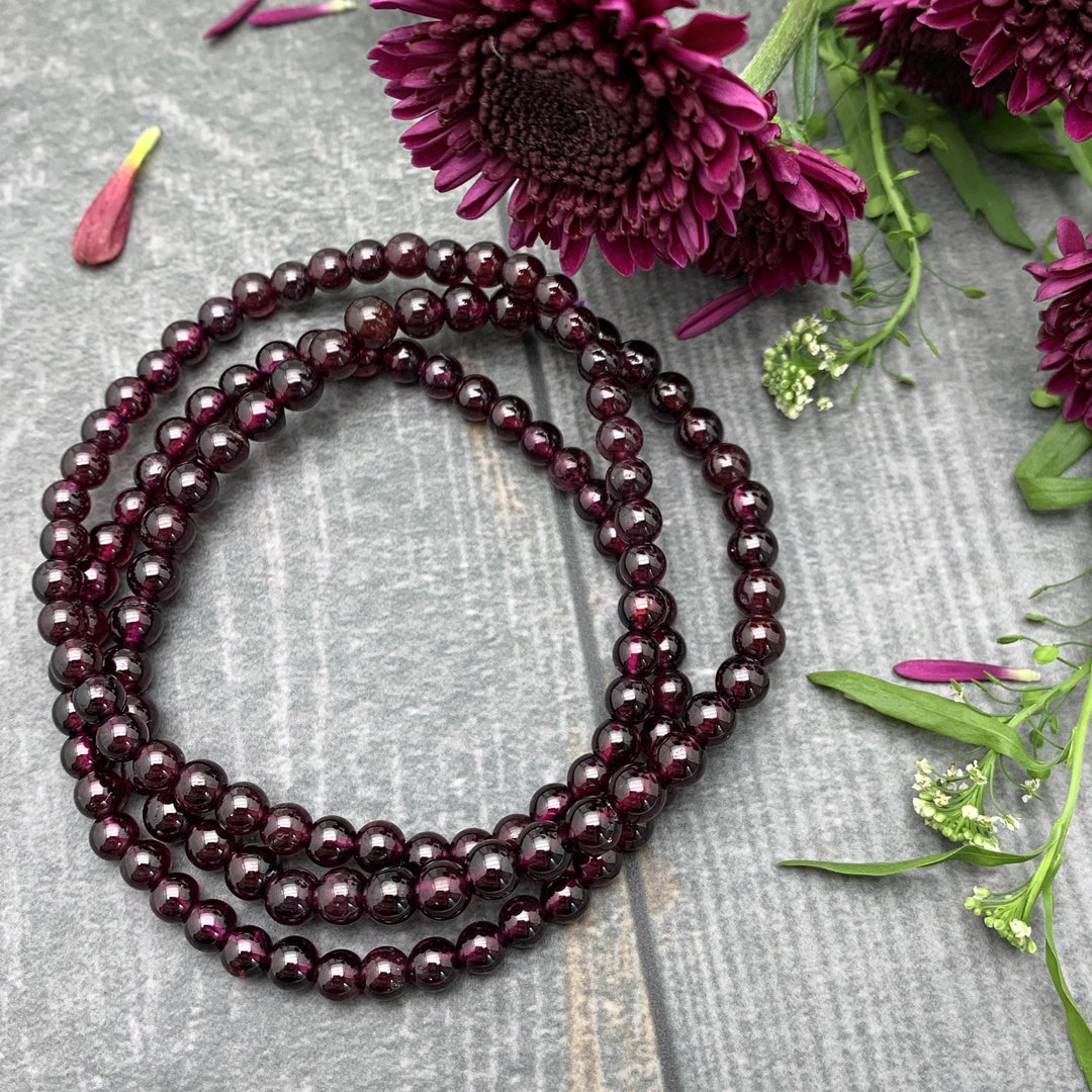 Red Garnet Crystal Stretch Bracelet. Small/Medium Size - SunlightSilver