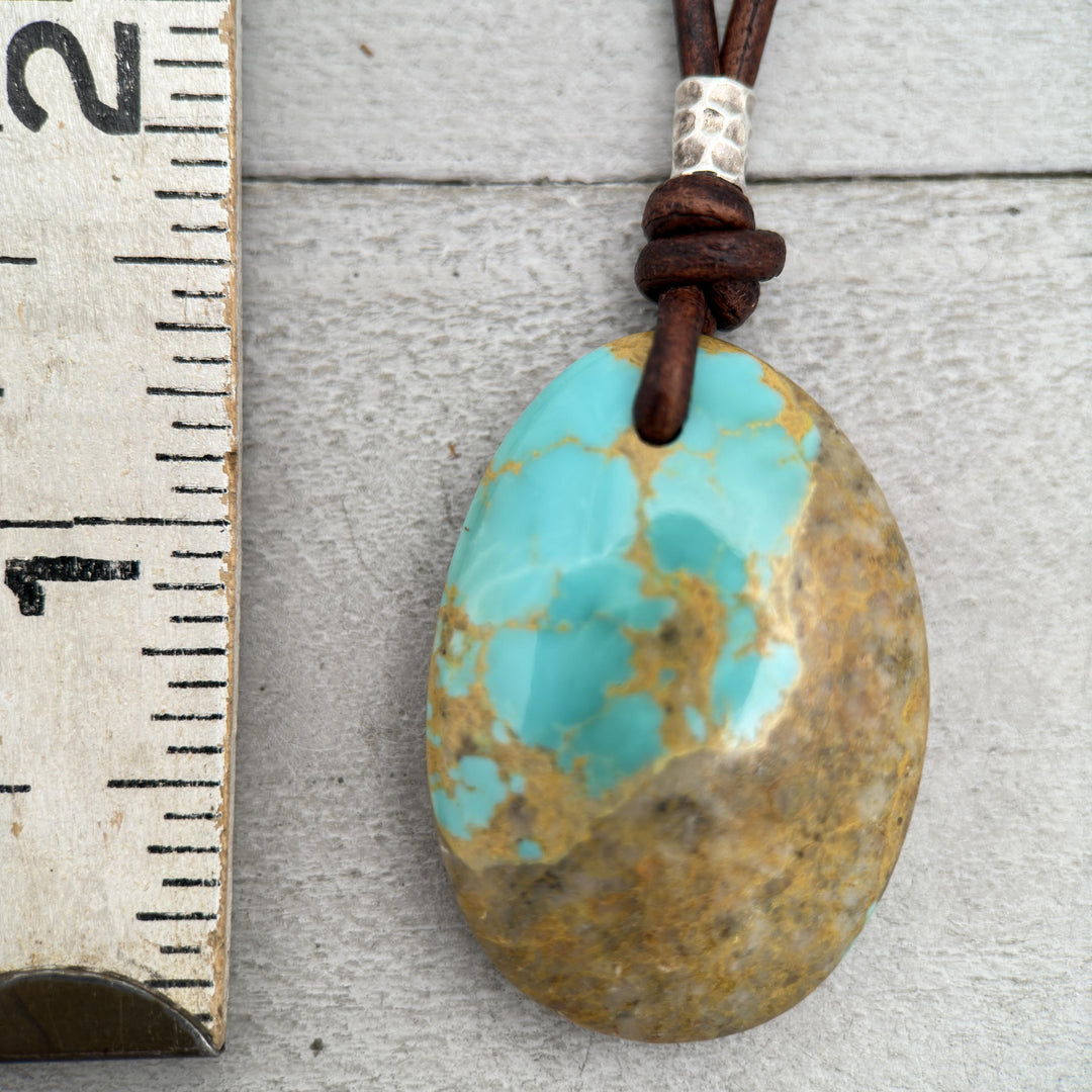 Kingman Turquoise Rustic Brown Leather Necklace - SunlightSilver