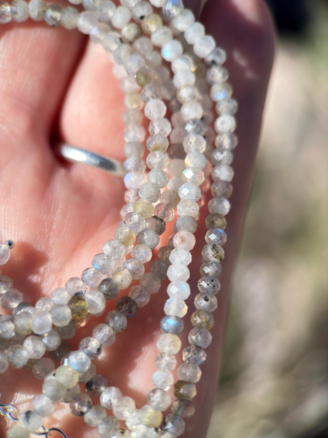 Multi-Color Labradorite and Sterling Silver Beaded Necklace - SunlightSilver