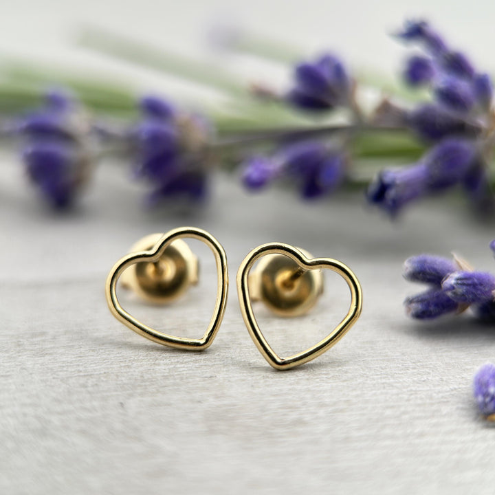 Heart Stud Earrings in 14k Yellow Gold Fill. Love Symbol Post Earrings - SunlightSilver