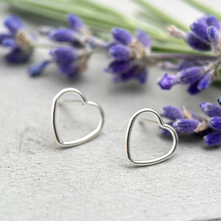 Heart Stud Earrings in Solid 925 Sterling Silver. Love Symbol Post Earrings - SunlightSilver