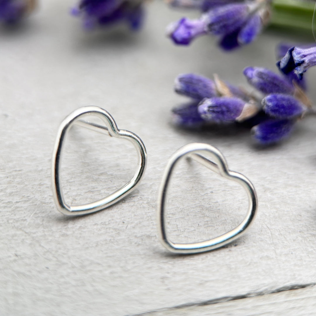 Heart Stud Earrings in Solid 925 Sterling Silver. Love Symbol Post Earrings - SunlightSilver