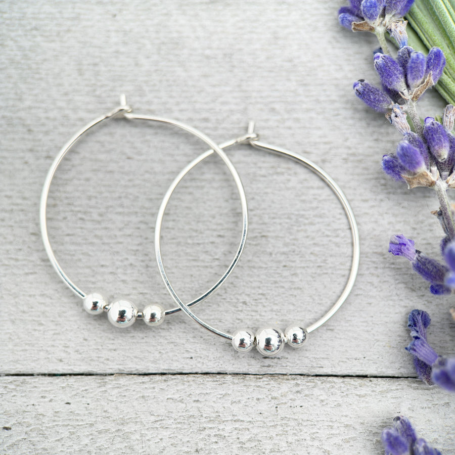 1 Inch Sterling Silver Hoop Earrings with Beads - SunlightSilver