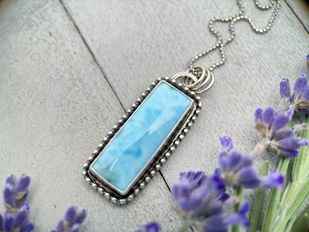 Larimar and Solid 925 Sterling Silver Silver Pendant Necklace - SunlightSilver