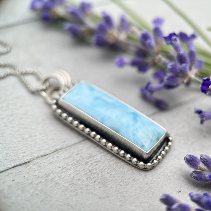 Larimar and Solid 925 Sterling Silver Silver Pendant Necklace - SunlightSilver