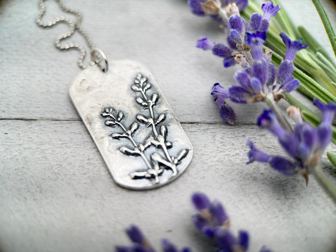 Lavender Pendant of Solid 925 Sterling Silver. Beautiful Stamped Lavender Pattern. Your choice A, B, or C - SunlightSilver