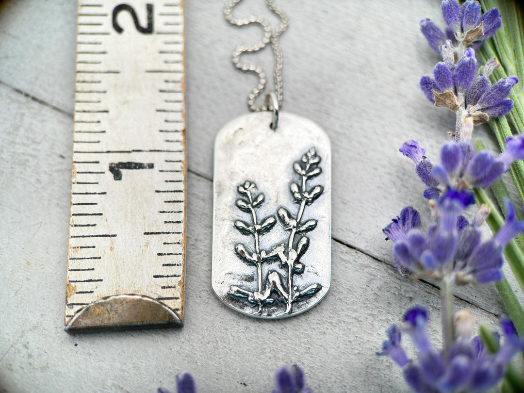 Lavender Pendant of Solid 925 Sterling Silver. Beautiful Stamped Lavender Pattern. Your choice A, B, or C - SunlightSilver