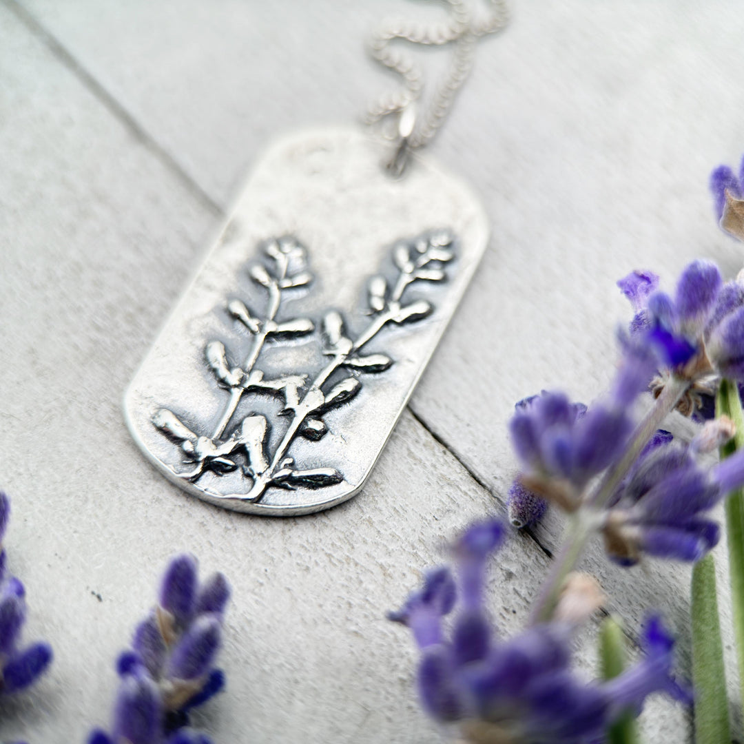 Lavender Pendant of Solid 925 Sterling Silver. Beautiful Stamped Lavender Pattern. Your choice A, B, or C - SunlightSilver