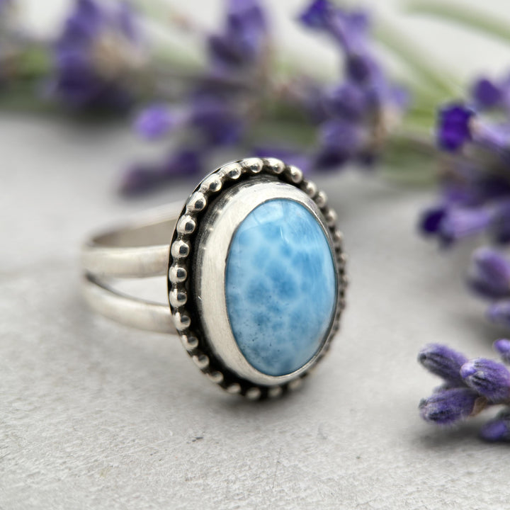 Larimar Crystal and Solid 925 Sterling Silver Ring. Size 6.75 US/Canada - SunlightSilver