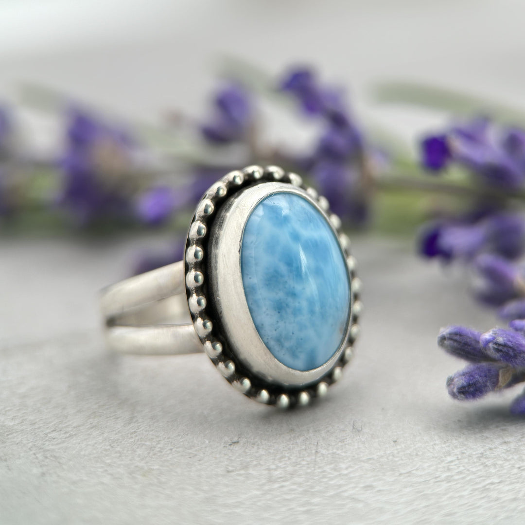 Larimar Crystal and Solid 925 Sterling Silver Ring. Size 6.75 US/Canada - SunlightSilver