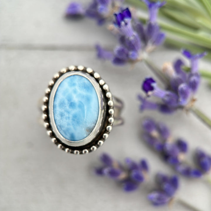 Larimar Crystal and Solid 925 Sterling Silver Ring. Size 6.75 US/Canada - SunlightSilver