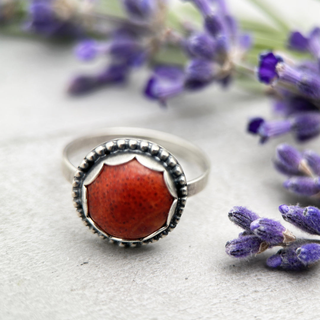 Red Sponge Coral and Sterling Silver Ring. Size 6.75 US/Canada - SunlightSilver