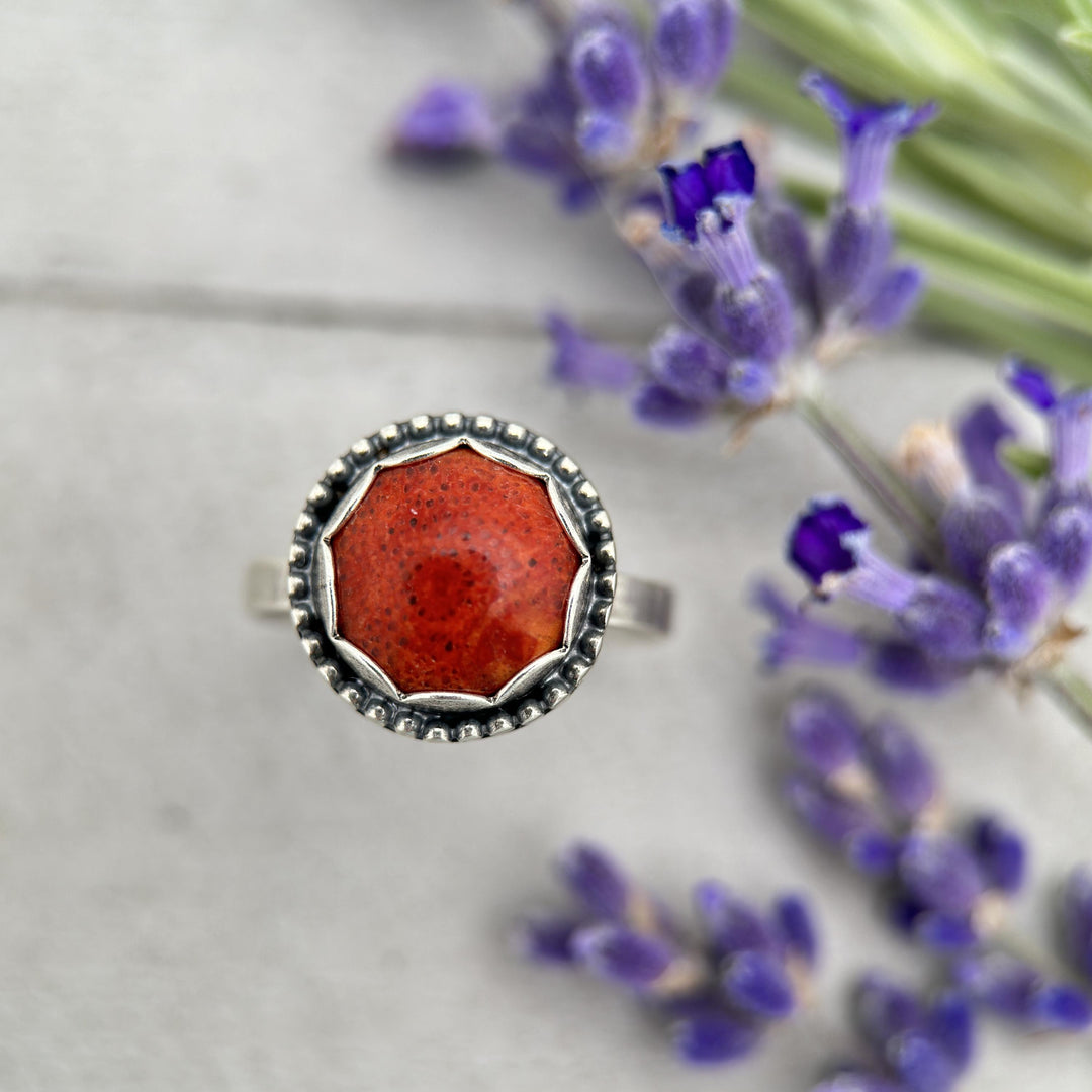 Red Sponge Coral and Sterling Silver Ring. Size 6.75 US/Canada - SunlightSilver